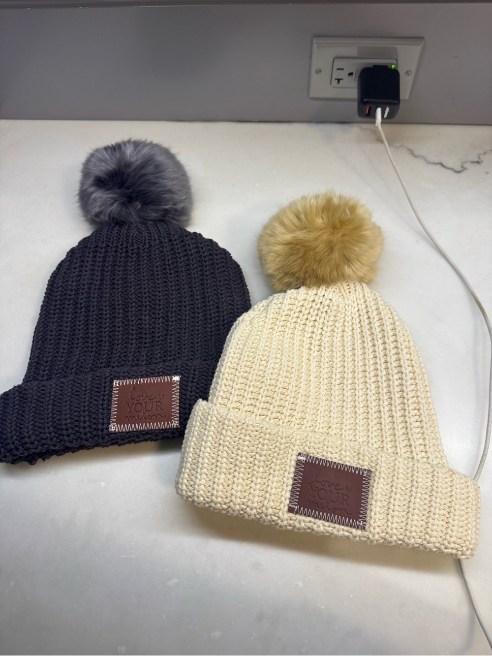 Love Your Melon NWOT- Knit Beanie Cream and Charcoal